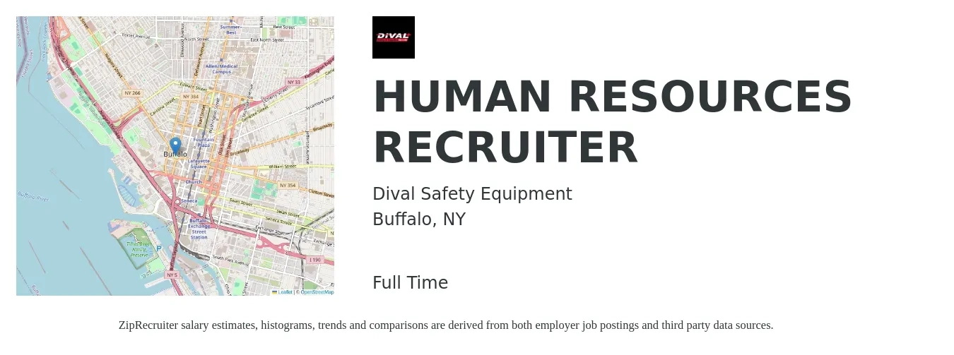 Dival Safety Equipment job posting for a HUMAN RESOURCES RECRUITER in Buffalo, NY with a salary of $21 to $30 Hourly with a map of Buffalo location.