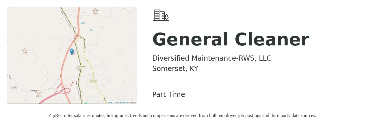 Diversified Maintenance-RWS, LLC job posting for a General Cleaner in Somerset, KY with a salary of $12 to $14 Hourly with a map of Somerset location.