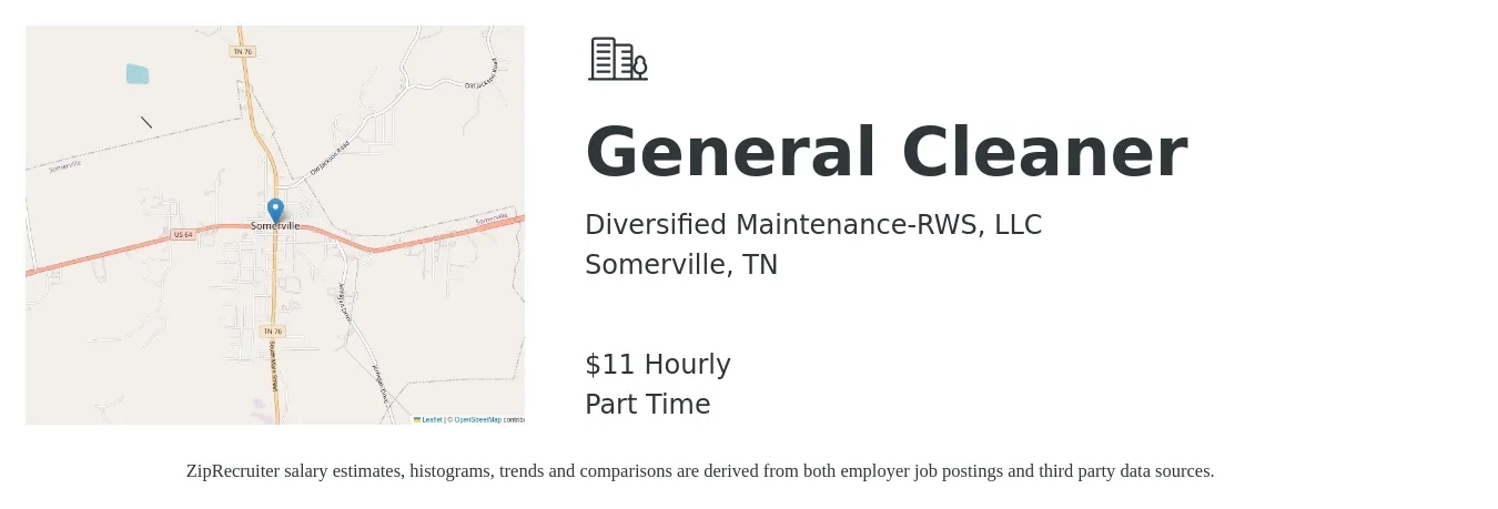 Diversified Maintenance-RWS, LLC job posting for a General Cleaner in Somerville, TN with a salary of $12 Hourly with a map of Somerville location.
