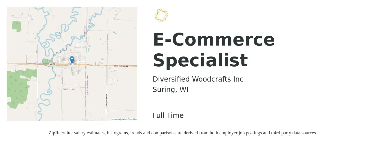 Diversified Woodcrafts Inc job posting for a E-Commerce Specialist in Suring, WI with a salary of $35,400 to $62,300 Yearly with a map of Suring location.