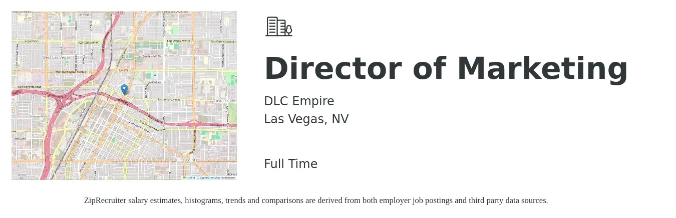 DLC Empire job posting for a Director of Marketing in Las Vegas, NV with a salary of $68,600 to $126,200 Yearly with a map of Las Vegas location.