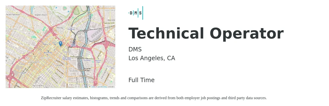 DMS job posting for a Technical Operator in Los Angeles, CA with a salary of $20 to $26 Hourly with a map of Los Angeles location.