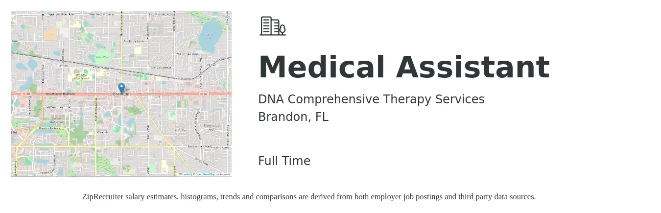 DNA Comprehensive Therapy Services job posting for a Medical Assistant in Brandon, FL with a salary of $16 to $21 Hourly with a map of Brandon location.