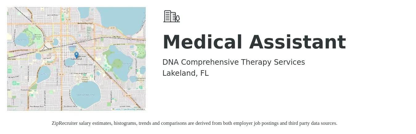 DNA Comprehensive Therapy Services job posting for a Medical Assistant in Lakeland, FL with a salary of $16 to $21 Hourly with a map of Lakeland location.