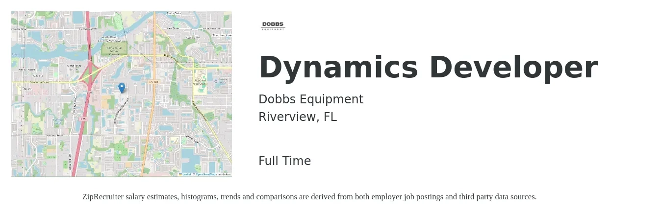 Dobbs Equipment job posting for a Dynamics Developer in Riverview, FL with a salary of $44 to $64 Hourly with a map of Riverview location.