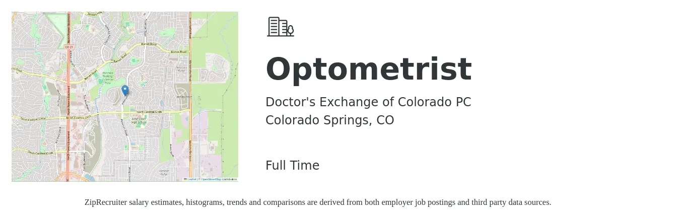 Doctor's Exchange of Colorado PC job posting for a Optometrist in Colorado Springs, CO with a salary of $496 to $522 Daily with a map of Colorado Springs location.