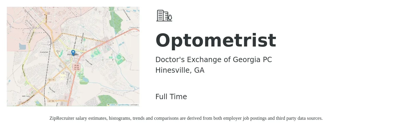 Doctor's Exchange of Georgia PC job posting for a Optometrist in Hinesville, GA with a salary of $89,900 to $134,000 Yearly with a map of Hinesville location.