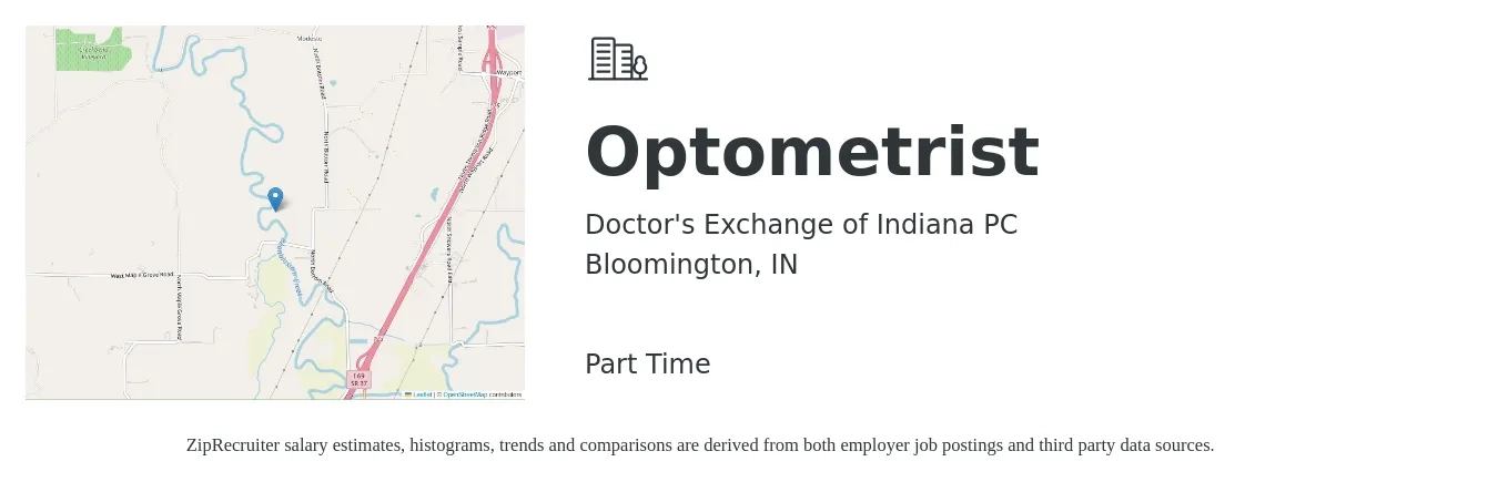Doctor's Exchange of Indiana PC job posting for a Optometrist in Bloomington, IN with a salary of $85,900 to $128,000 Yearly with a map of Bloomington location.