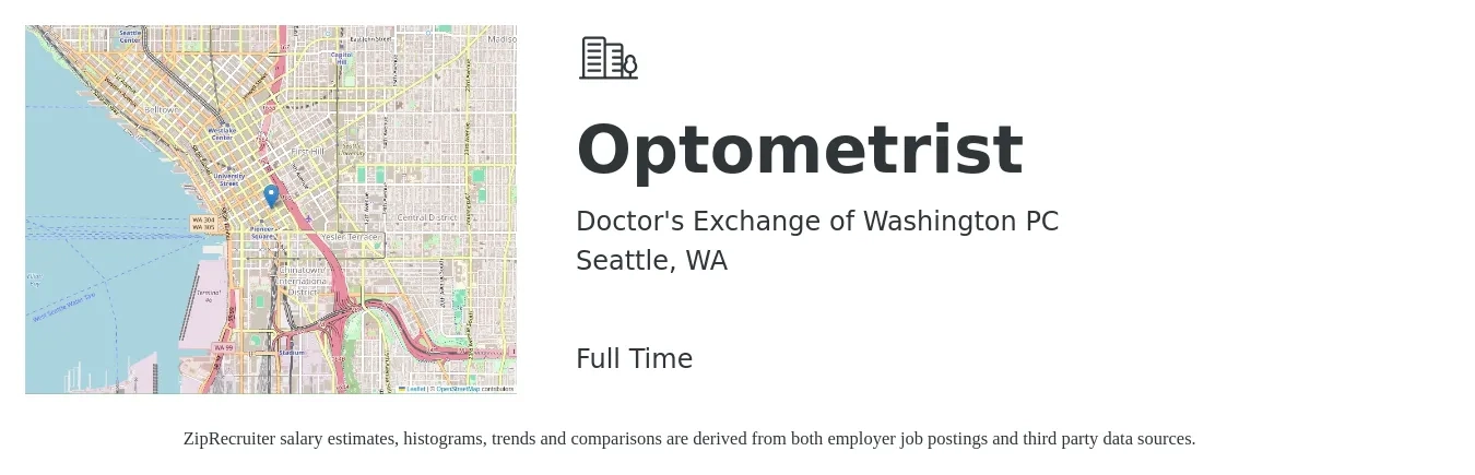 Doctor's Exchange of Washington PC job posting for a Optometrist in Seattle, WA with a salary of $500 to $526 Daily with a map of Seattle location.