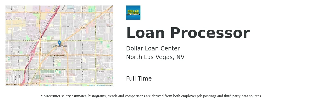 Dollar Loan Center job posting for a Loan Processor in North Las Vegas, NV with a salary of $18 to $24 Hourly with a map of North Las Vegas location.