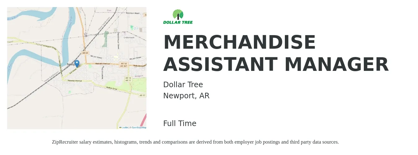 Dollar Tree job posting for a MERCHANDISE ASSISTANT MANAGER in Newport, AR with a salary of $14 to $20 Hourly with a map of Newport location.