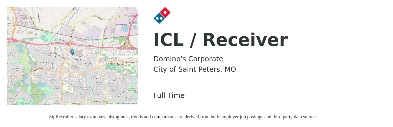 Domino's Corporate job posting for a ICL / Receiver in City of Saint Peters, MO with a salary of $15 to $19 Hourly with a map of City of Saint Peters location.