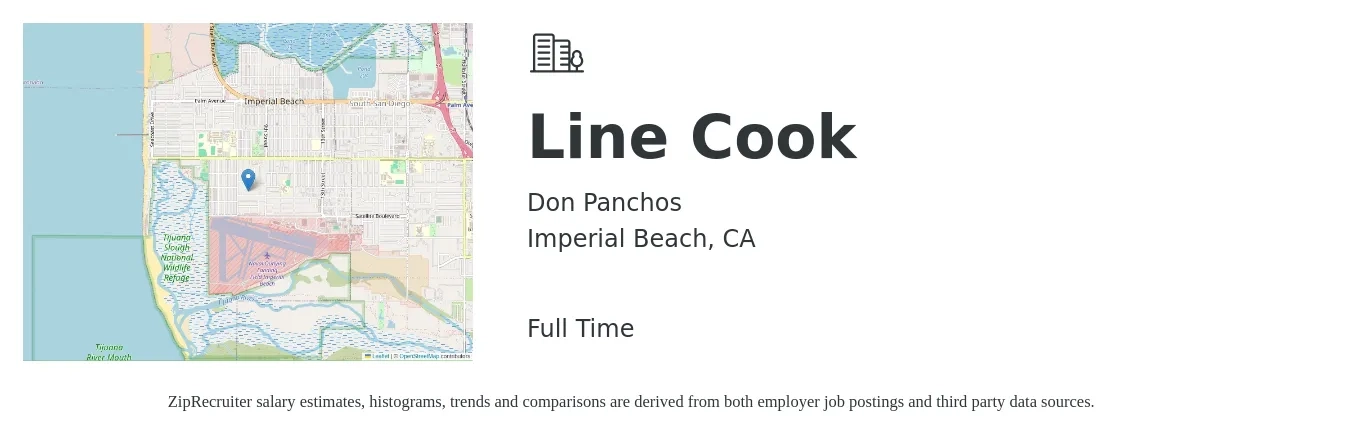 Don Panchos job posting for a Line Cook in Imperial Beach, CA with a salary of $16 to $20 Hourly with a map of Imperial Beach location.