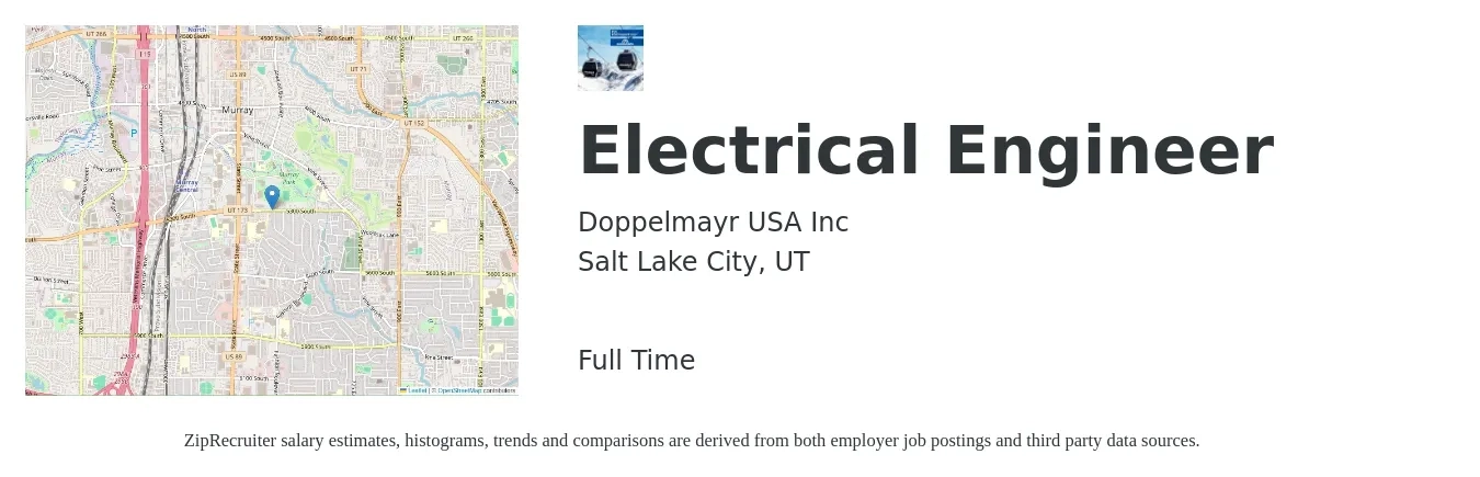 Doppelmayr USA Inc job posting for a Electrical Engineer in Salt Lake City, UT with a salary of $80,700 to $128,300 Yearly with a map of Salt Lake City location.