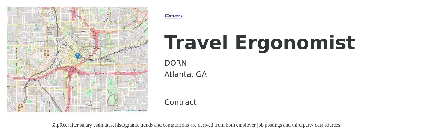 DORN job posting for a Travel Ergonomist in Atlanta, GA with a salary of $38 to $43 Hourly with a map of Atlanta location.
