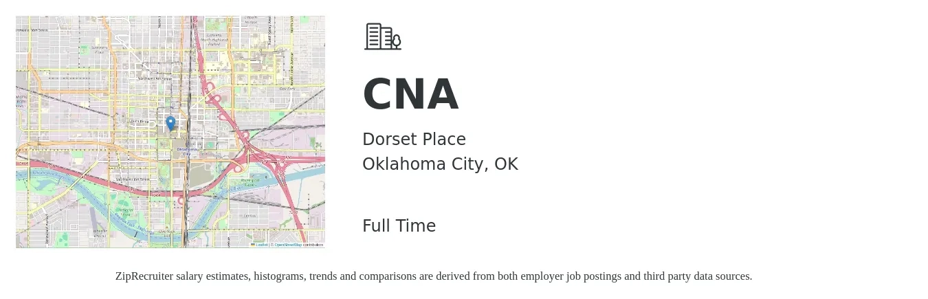 Dorset Place job posting for a CNA in Oklahoma City, OK with a salary of $16 to $22 Hourly with a map of Oklahoma City location.
