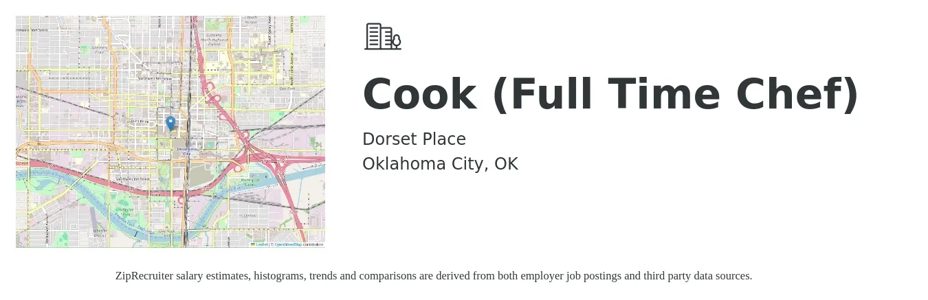 Dorset Place job posting for a Cook (Full Time Chef) in Oklahoma City, OK with a salary of $13 to $18 Hourly with a map of Oklahoma City location.