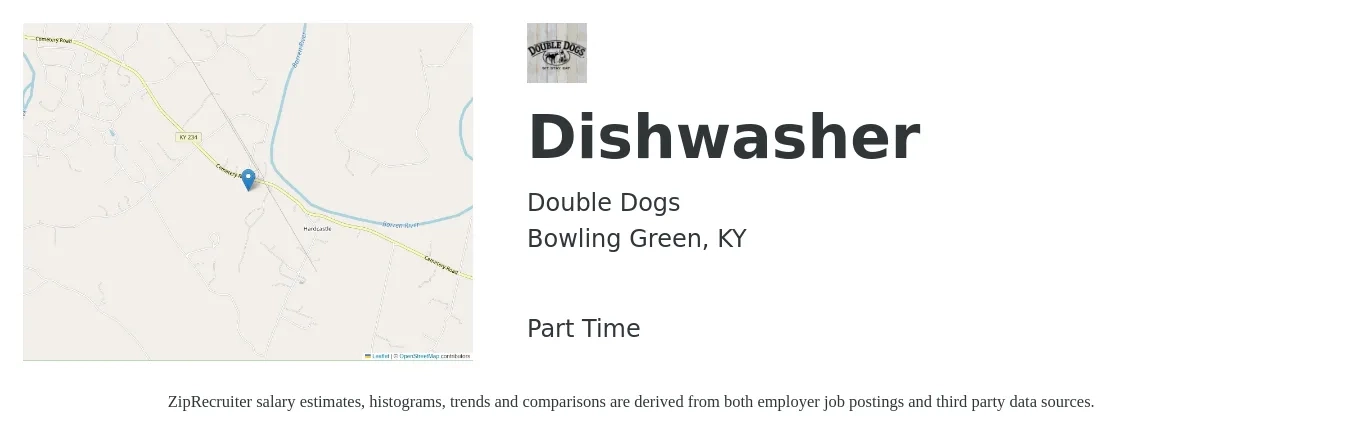 Double Dogs job posting for a Dishwasher in Bowling Green, KY with a salary of $11 to $14 Hourly with a map of Bowling Green location.