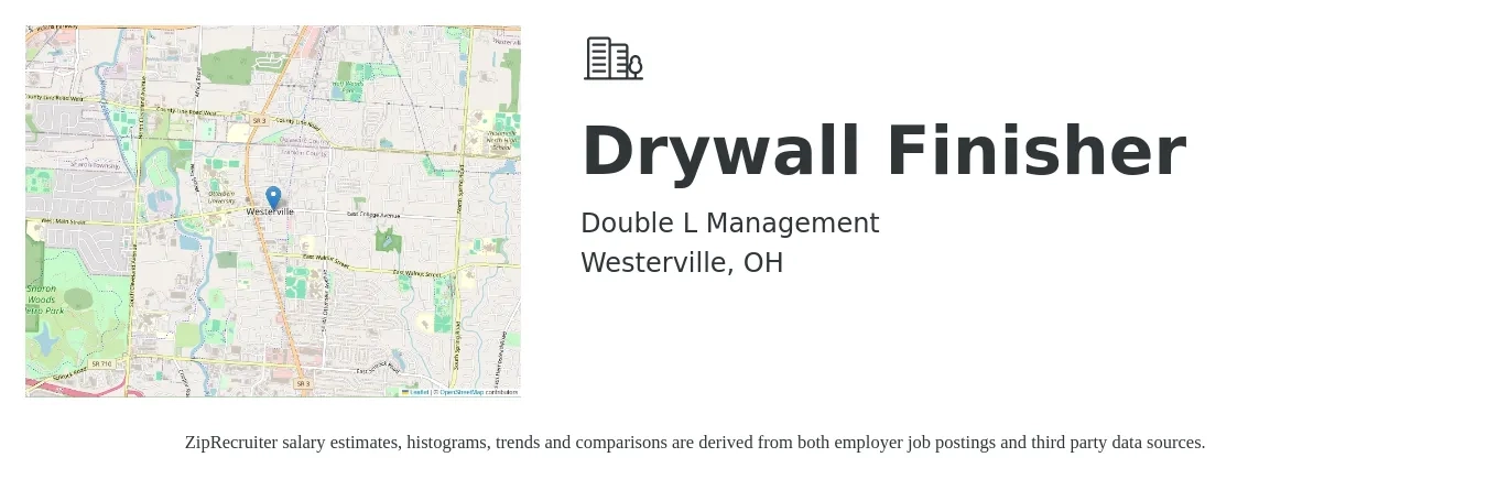 Double L Management job posting for a Drywall Finisher in Westerville, OH with a salary of $30 Hourly with a map of Westerville location.