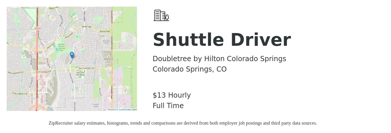 Doubletree by Hilton Colorado Springs job posting for a Shuttle Driver in Colorado Springs, CO with a salary of $14 Hourly with a map of Colorado Springs location.