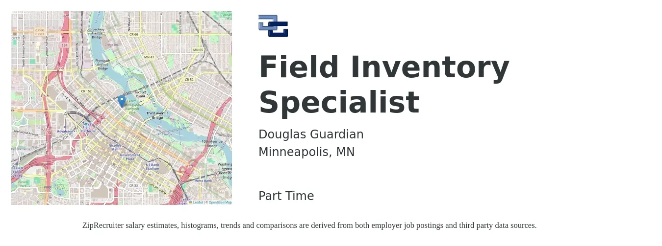 Douglas Guardian job posting for a Field Inventory Specialist in Minneapolis, MN with a salary of $22 Hourly with a map of Minneapolis location.