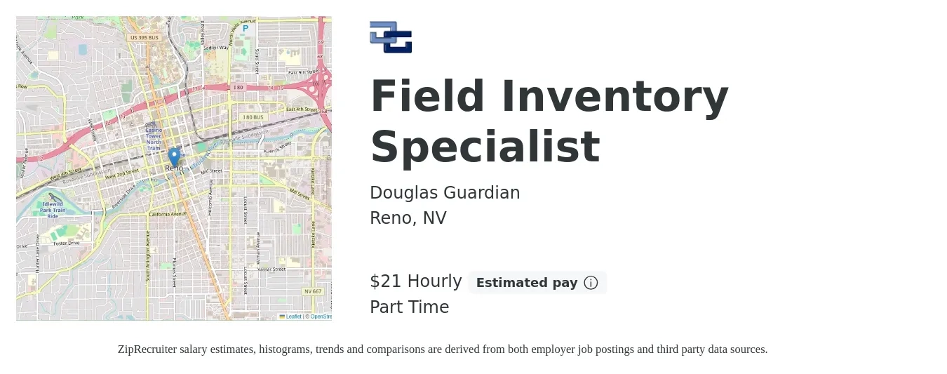 Douglas Guardian job posting for a Field Inventory Specialist in Reno, NV with a salary of $22 Hourly with a map of Reno location.