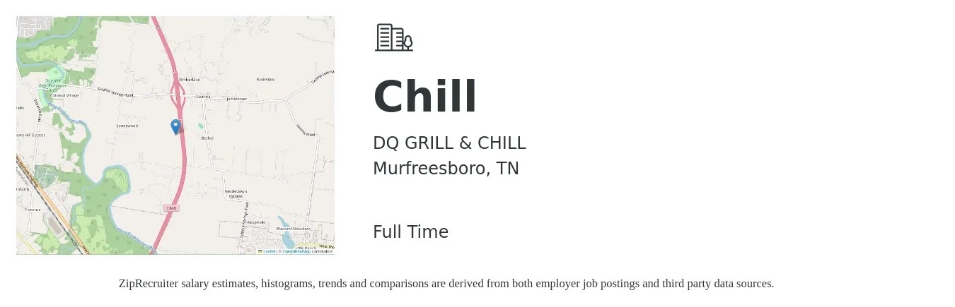 DQ GRILL & CHILL job posting for a Chill in Murfreesboro, TN with a salary of $12 to $15 Hourly with a map of Murfreesboro location.