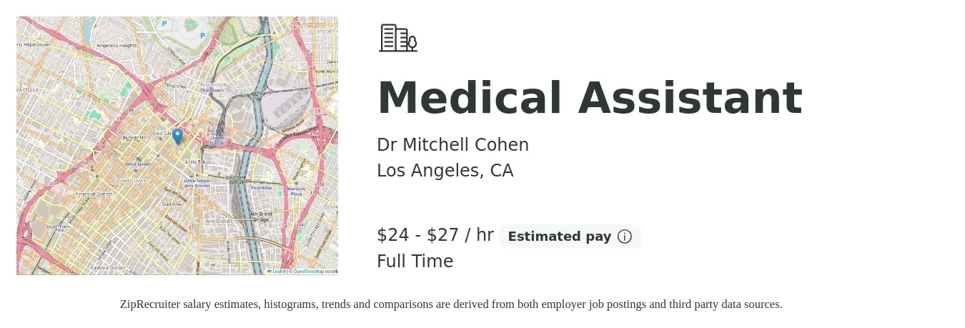 Dr Mitchell Cohen job posting for a Medical Assistant in Los Angeles, CA with a salary of $25 to $29 Hourly with a map of Los Angeles location.