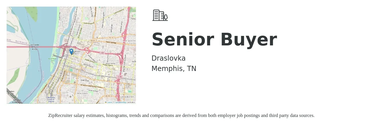 Draslovka job posting for a Senior Buyer in Memphis, TN with a salary of $46,600 to $66,900 Yearly with a map of Memphis location.