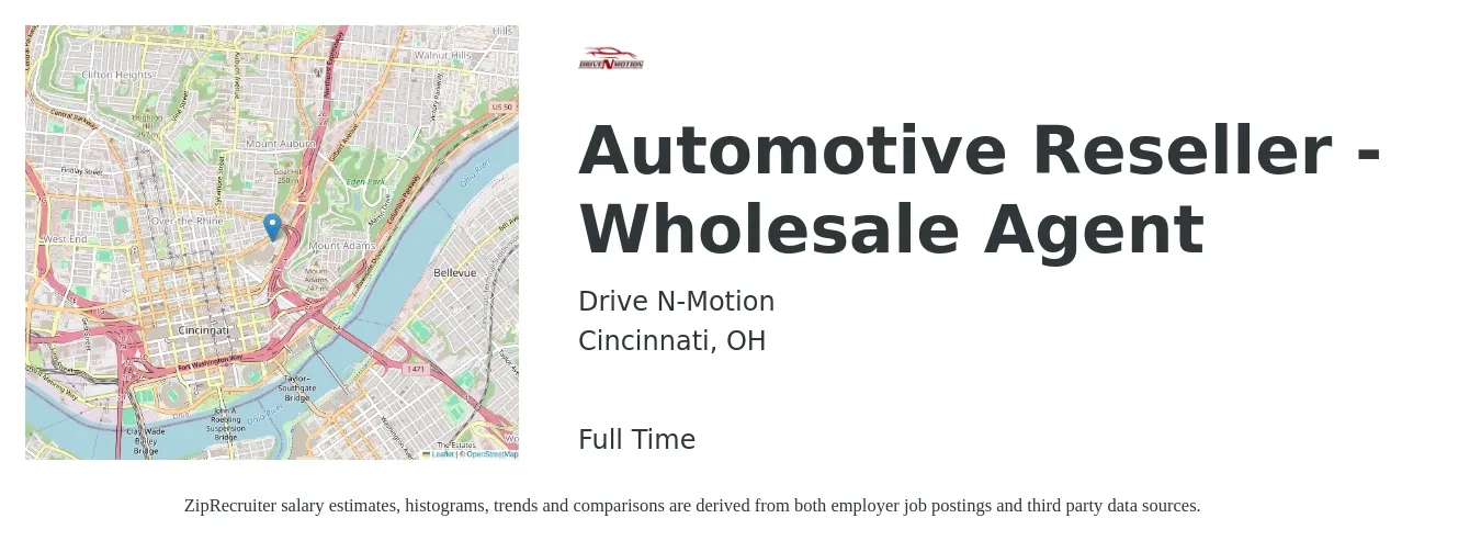 Drive N-Motion job posting for a Automotive Reseller - Wholesale Agent in Cincinnati, OH with a map of Cincinnati location.