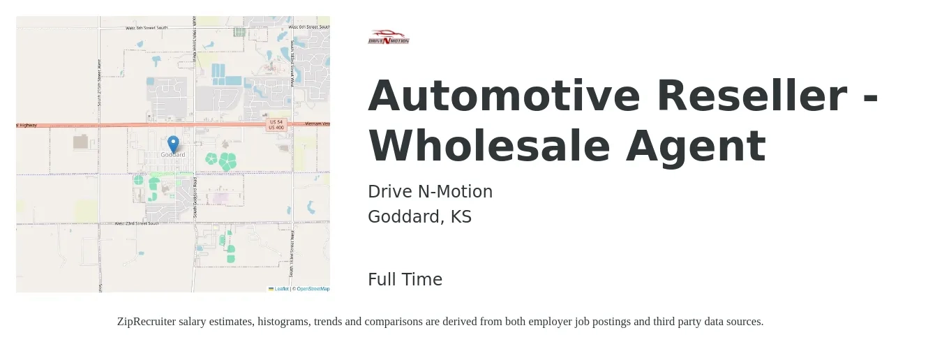 Drive N-Motion job posting for a Automotive Reseller - Wholesale Agent in Goddard, KS with a map of Goddard location.