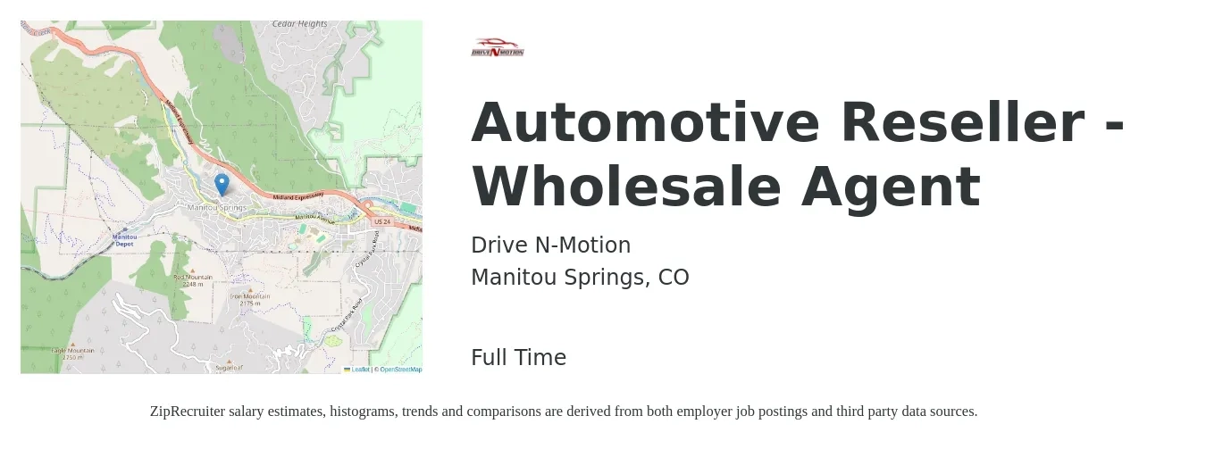 Drive N-Motion job posting for a Automotive Reseller - Wholesale Agent in Manitou Springs, CO with a map of Manitou Springs location.
