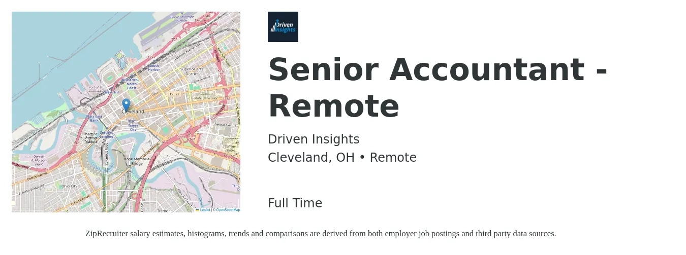 Driven Insights job posting for a Senior Accountant - Remote in Cleveland, OH with a salary of $71,800 to $90,200 Yearly with a map of Cleveland location.