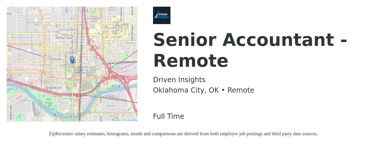 Driven Insights job posting for a Senior Accountant - Remote in Oklahoma City, OK with a salary of $68,700 to $86,400 Yearly with a map of Oklahoma City location.