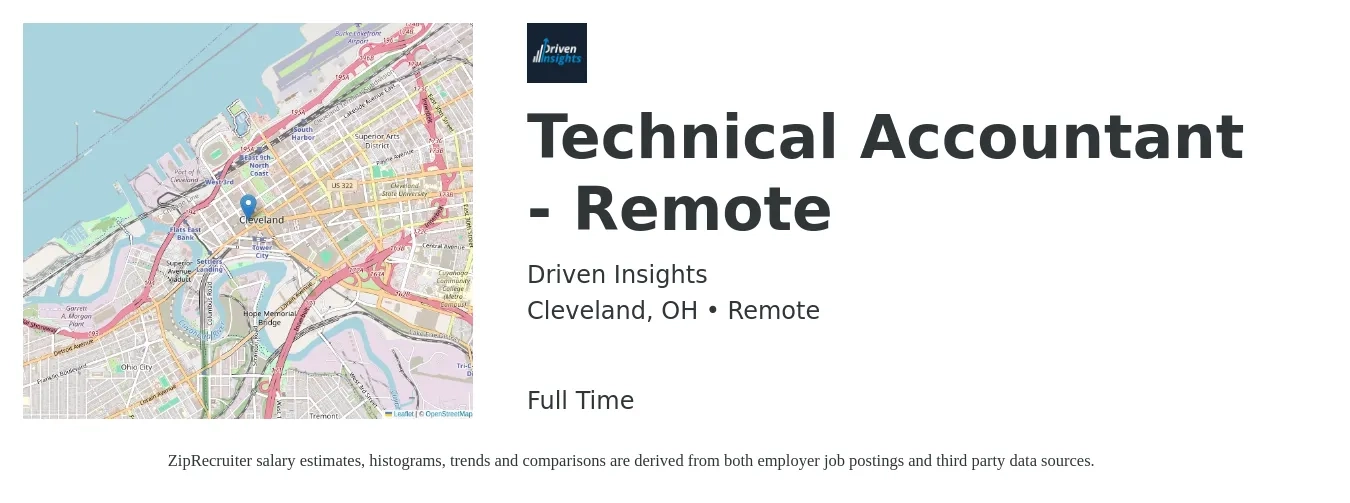 Driven Insights job posting for a Technical Accountant - Remote in Cleveland, OH with a salary of $51,900 to $76,100 Yearly with a map of Cleveland location.