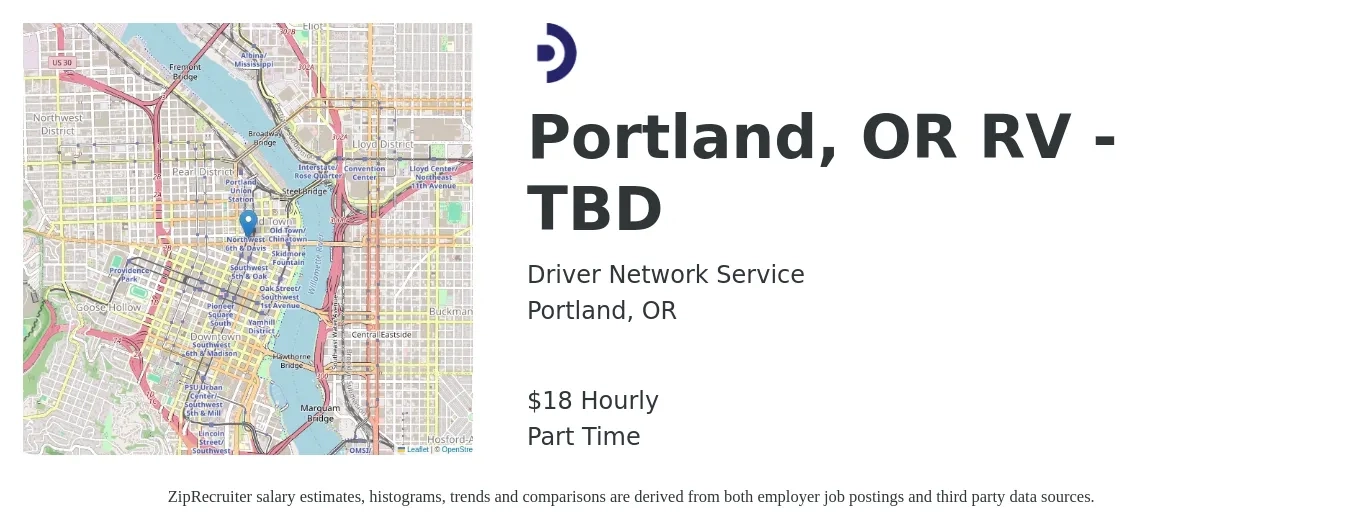 Driver Network Service job posting for a Portland, OR RV - TBD in Portland, OR with a salary of $200 Hourly with a map of Portland location.