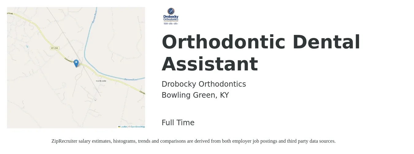 Drobocky Orthodontics job posting for a Orthodontic Dental Assistant in Bowling Green, KY with a salary of $18 to $24 Hourly with a map of Bowling Green location.