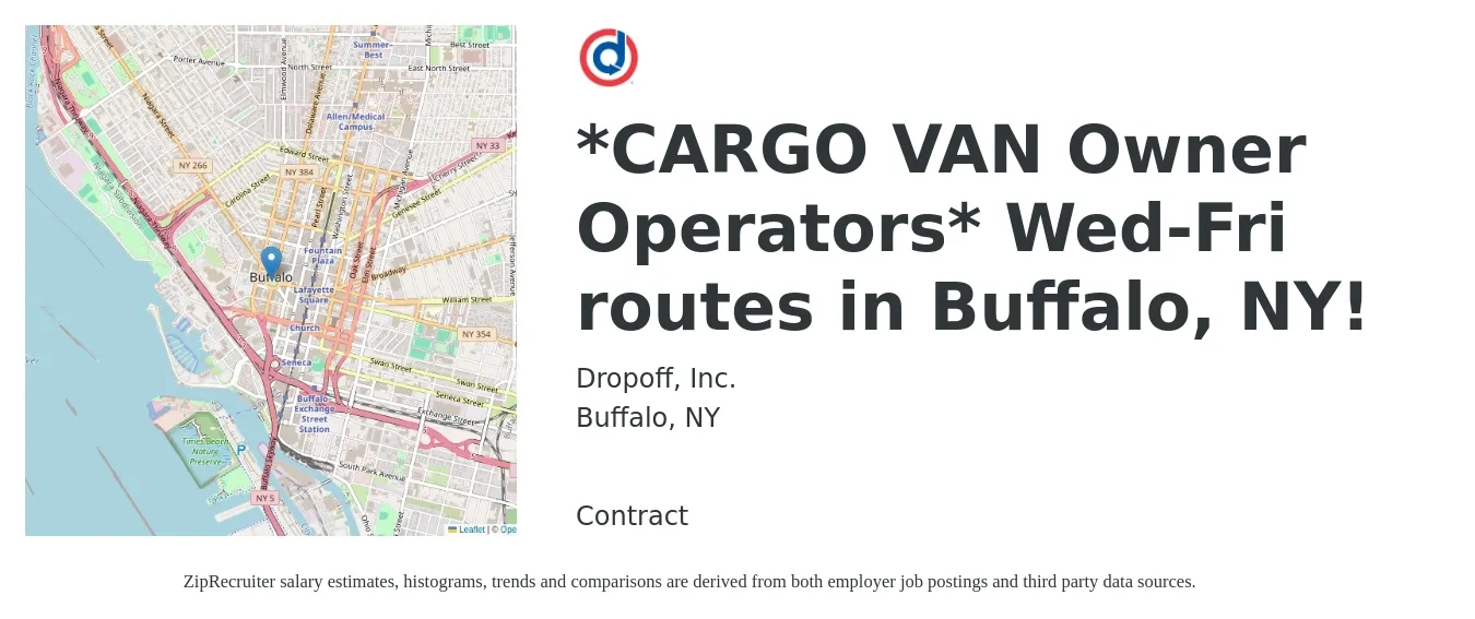 Dropoff, Inc. job posting for a *CARGO VAN Owner Operators* Wed-Fri routes in Buffalo, NY! in Buffalo, NY with a map of Buffalo location.