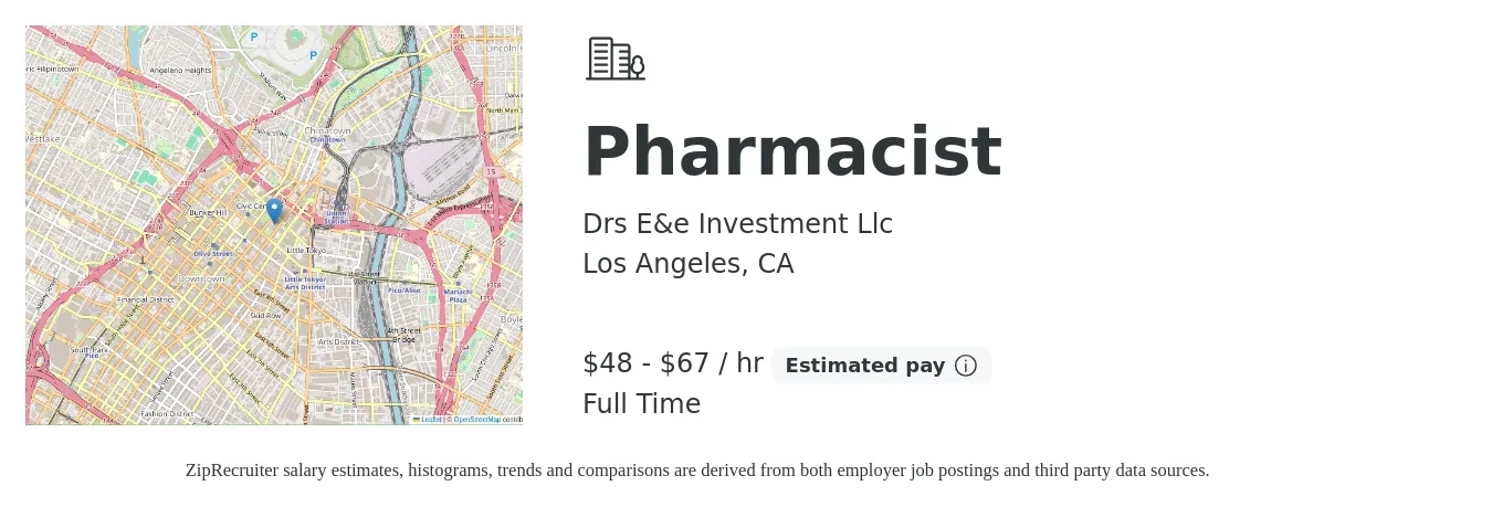 Drs E&e Investment Llc job posting for a Pharmacist in Los Angeles, CA with a salary of $60 to $70 Hourly with a map of Los Angeles location.