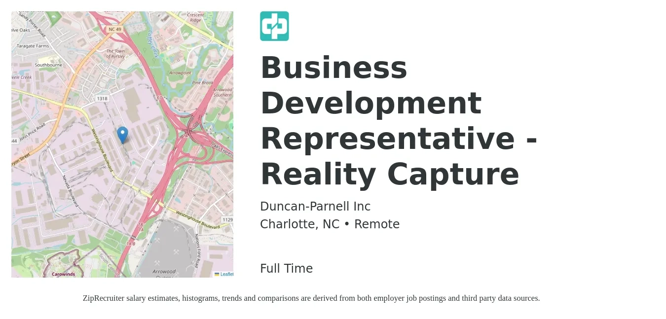 Duncan-Parnell Inc job posting for a Business Development Representative - Reality Capture in Charlotte, NC with a salary of $43,900 to $68,300 Yearly with a map of Charlotte location.