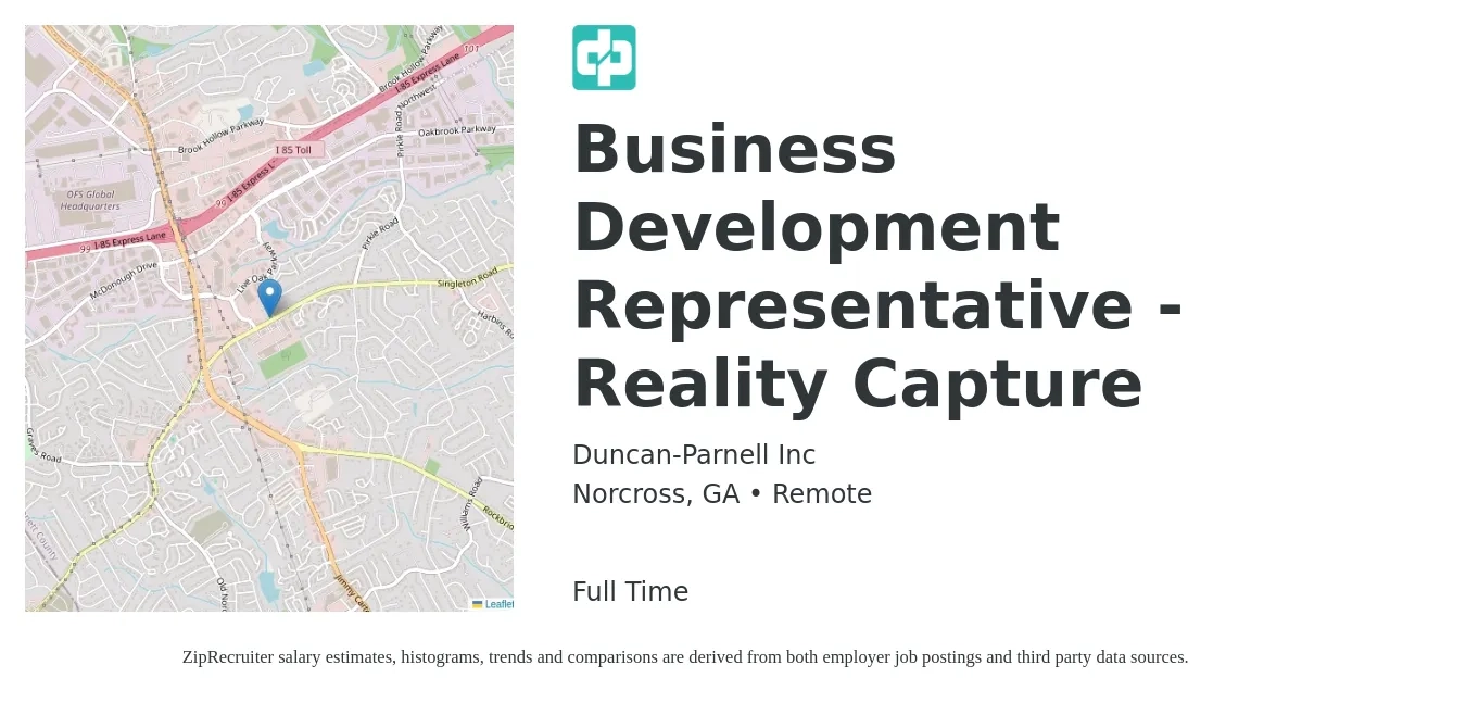 Duncan-Parnell Inc job posting for a Business Development Representative - Reality Capture in Norcross, GA with a salary of $41,400 to $64,400 Yearly with a map of Norcross location.