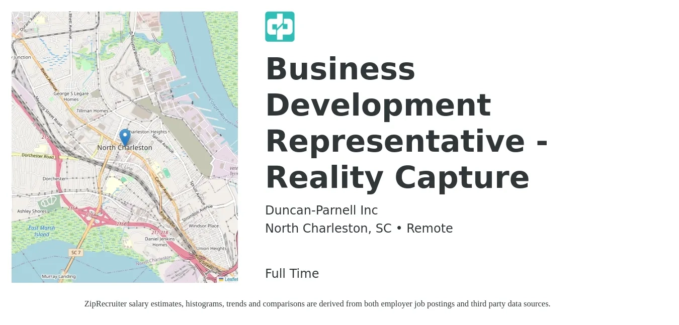 Duncan-Parnell Inc job posting for a Business Development Representative - Reality Capture in North Charleston, SC with a salary of $42,900 to $66,800 Yearly with a map of North Charleston location.