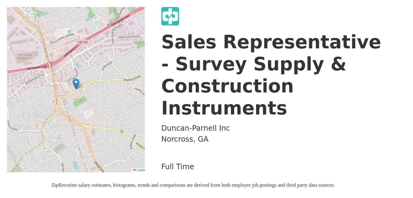 Duncan-Parnell Inc job posting for a Sales Representative - Survey Supply & Construction Instruments in Norcross, GA with a salary of $52,000 to $83,800 Yearly with a map of Norcross location.