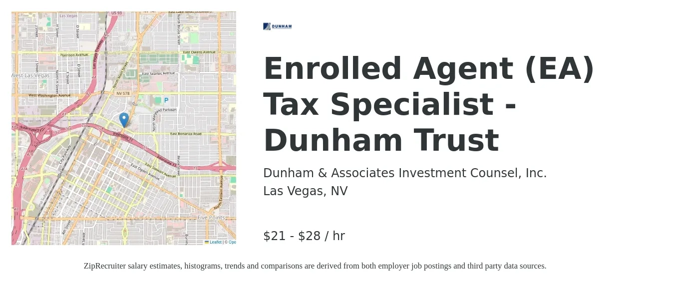 Dunham & Associates Investment Counsel, Inc. job posting for a Enrolled Agent (EA) Tax Specialist - Dunham Trust in Las Vegas, NV with a salary of $22 to $30 Hourly with a map of Las Vegas location.