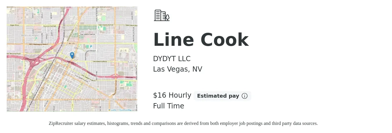 DYDYT LLC job posting for a Line Cook in Las Vegas, NV with a salary of $17 Hourly with a map of Las Vegas location.
