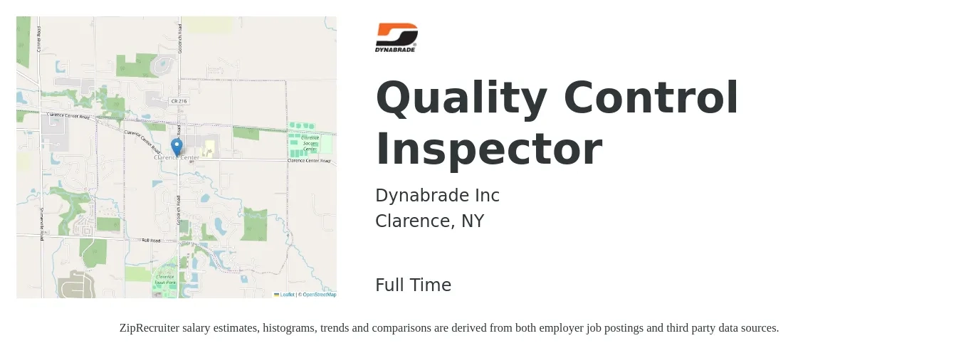 Dynabrade Inc job posting for a Quality Control Inspector in Clarence, NY with a salary of $25 to $30 Hourly with a map of Clarence location.