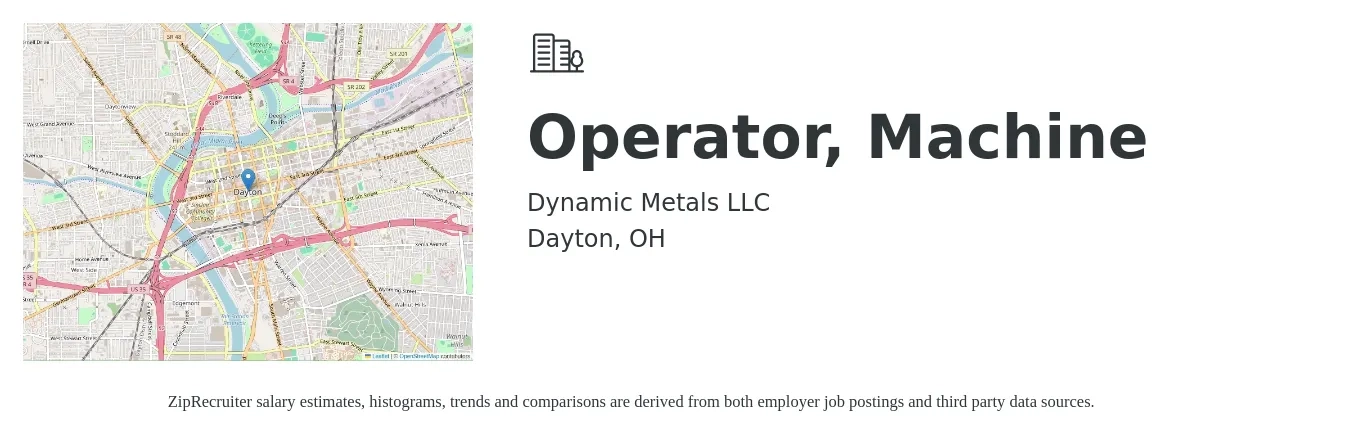 Dynamic Metals LLC job posting for a Operator, Machine in Dayton, OH with a salary of $16 to $20 Hourly with a map of Dayton location.