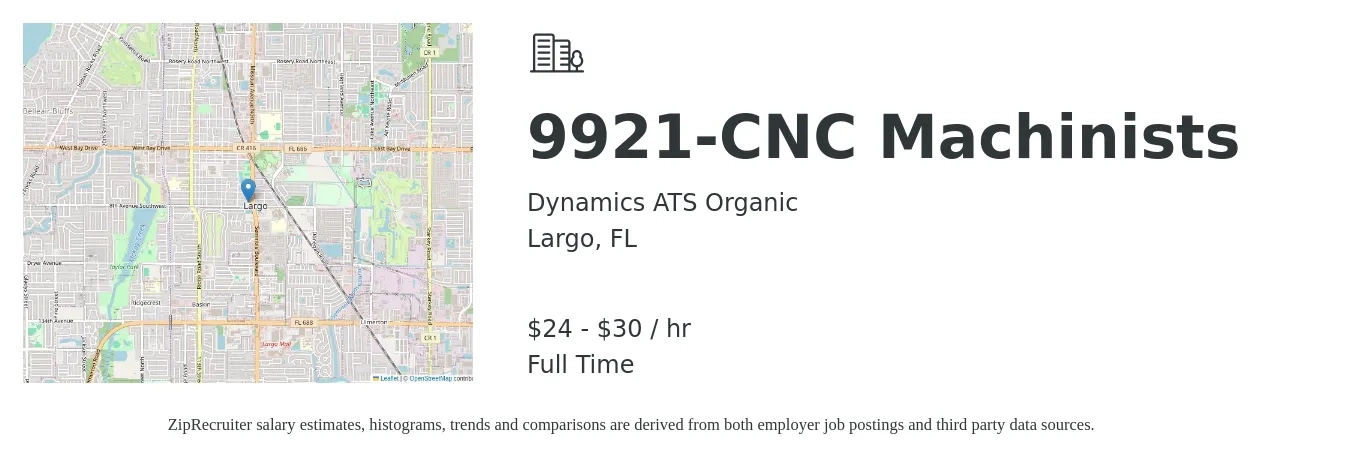 Dynamics ATS Organic job posting for a 9921-CNC Machinists in Largo, FL with a salary of $25 to $32 Hourly with a map of Largo location.
