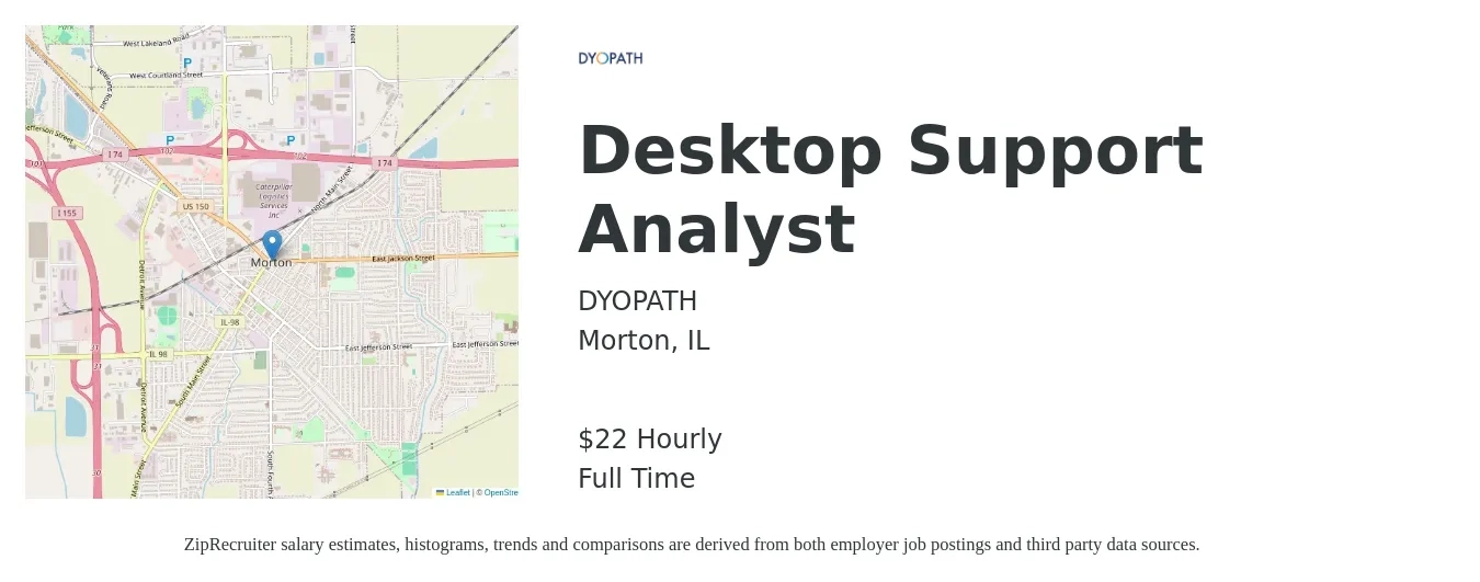 DYOPATH job posting for a Desktop Support Analyst in Morton, IL with a salary of $23 Hourly with a map of Morton location.
