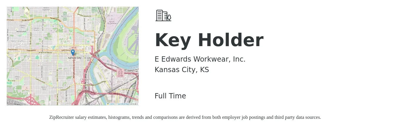 E Edwards Workwear, Inc. job posting for a Key Holder in Kansas City, KS with a salary of $14 to $17 Hourly with a map of Kansas City location.